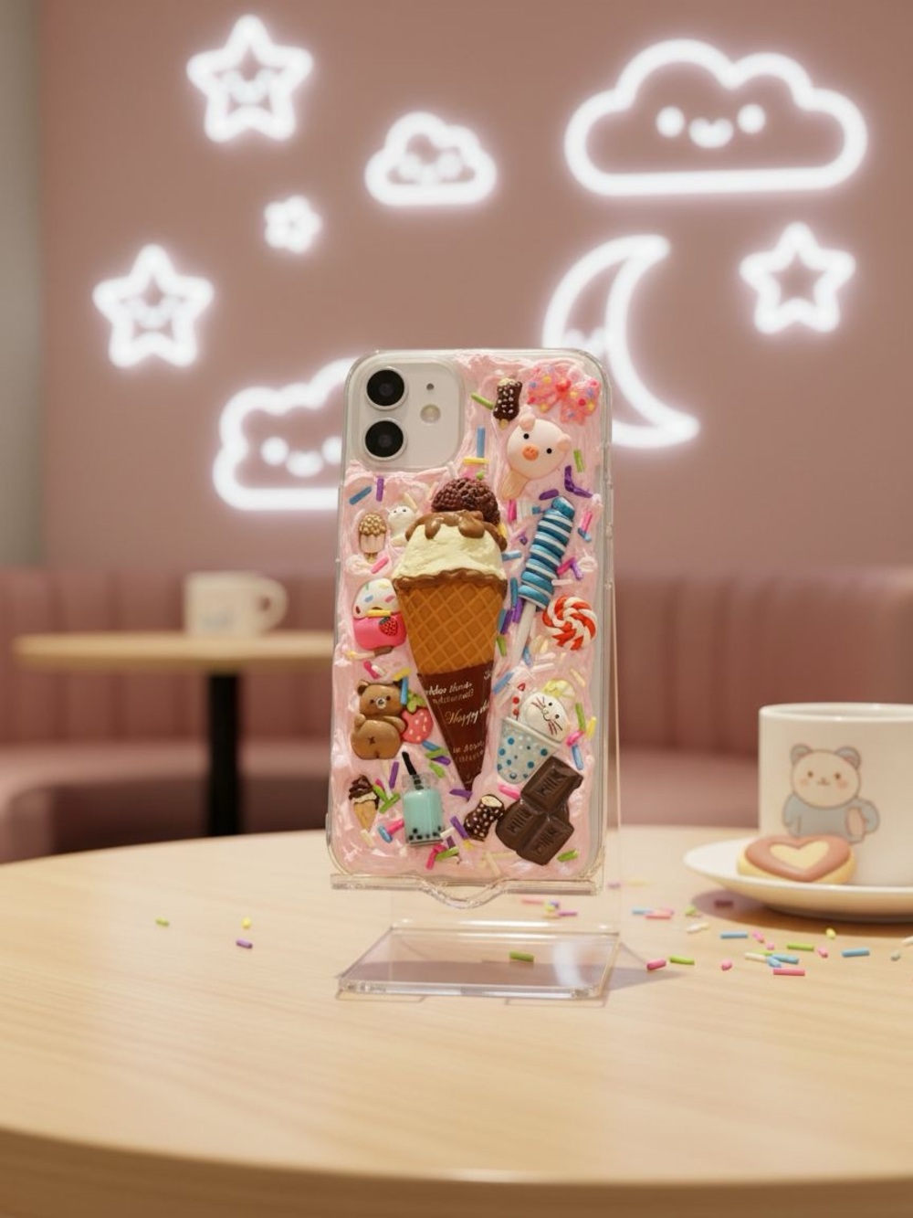 Hand Crafted Pink Decoden Ice Cream & Candy Phone Case